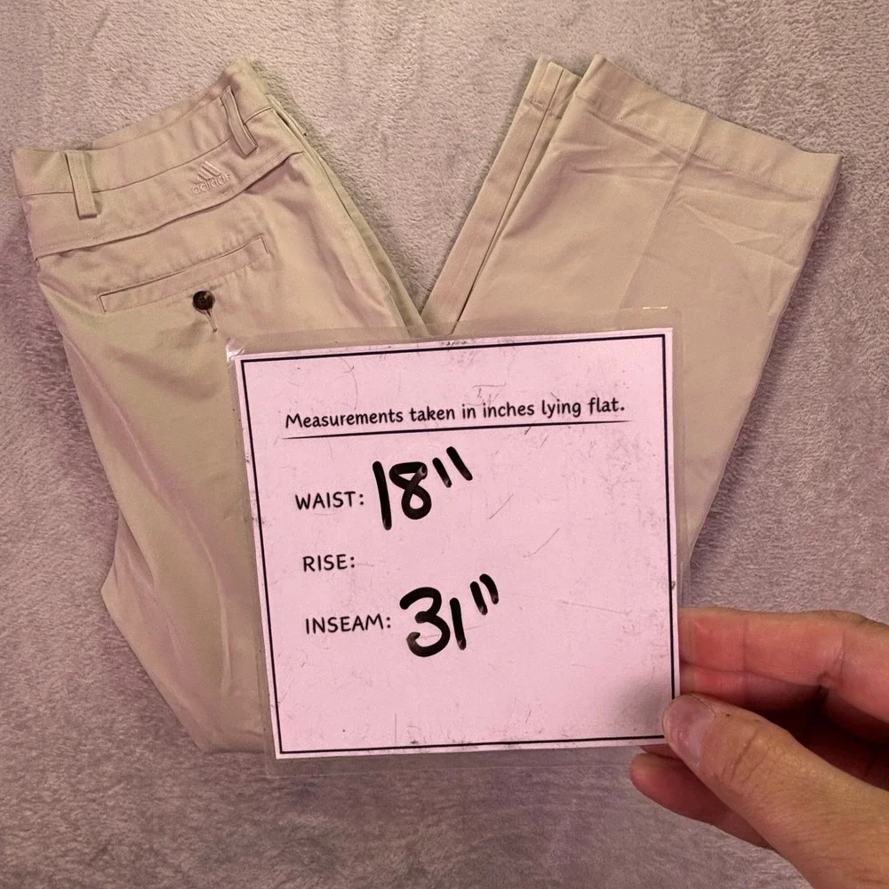 Adidas Mens Golf Pants Sz 36x32 Beige Khaki Stretch Performance Chinos AE7002